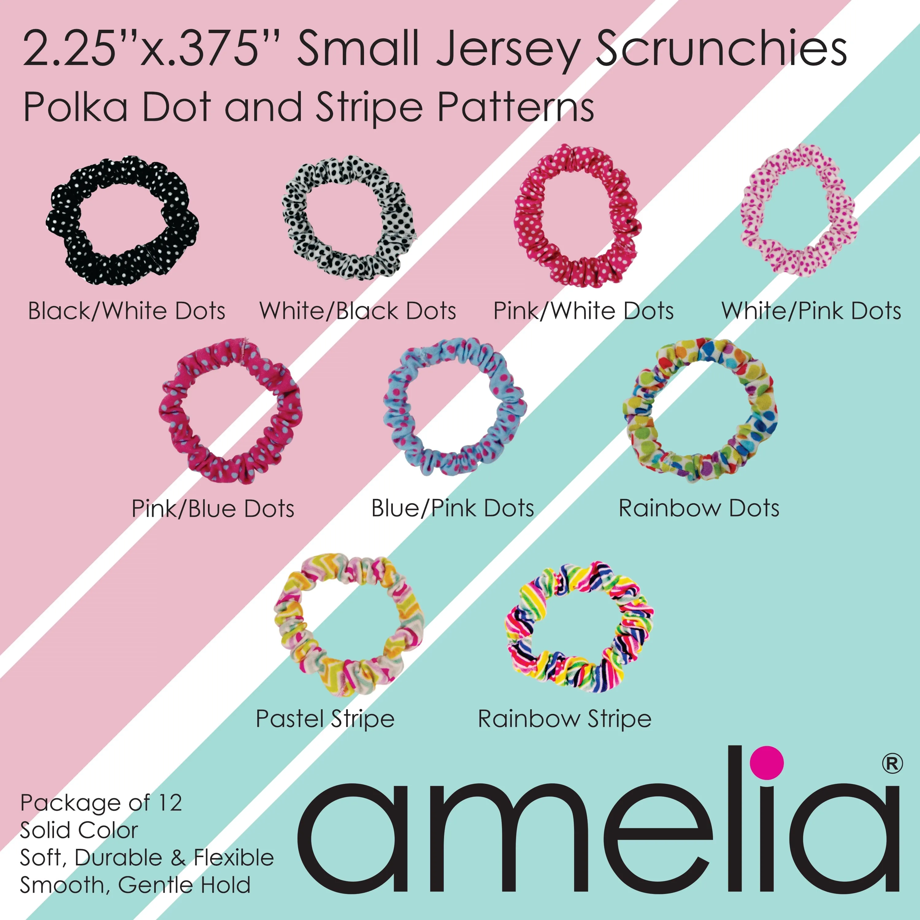 Amelia Beauty, Fall Colors Blend Jersey Scrunchies, 2.25in Diameter, Gentle on Hair, Strong Hold, No Snag, No Dents or Creases. 12 Pack