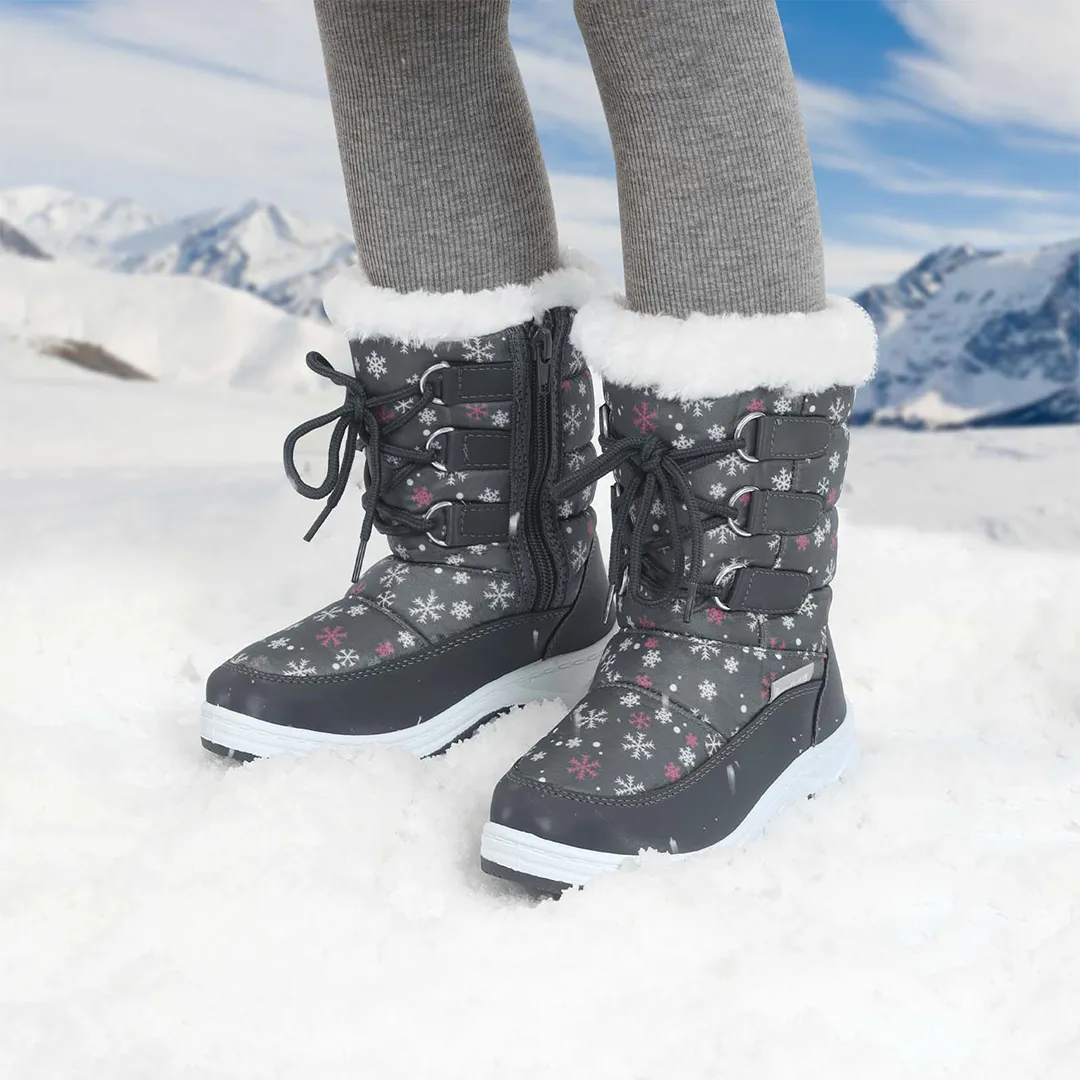 Apakowa Girls Water Resistance Snow Boots with Side Zipper for Toddler/Little Kid-FXJFSZK-H8322-gray