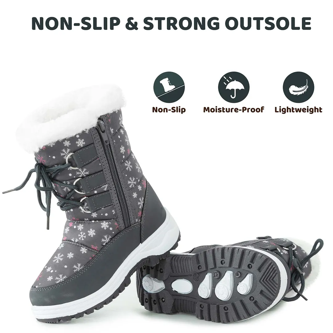 Apakowa Girls Water Resistance Snow Boots with Side Zipper for Toddler/Little Kid-FXJFSZK-H8322-gray
