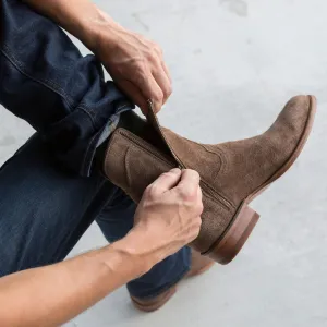 Beige Suede Bastrop Slip On Zipper Western Cowboy Boots - Western Boots