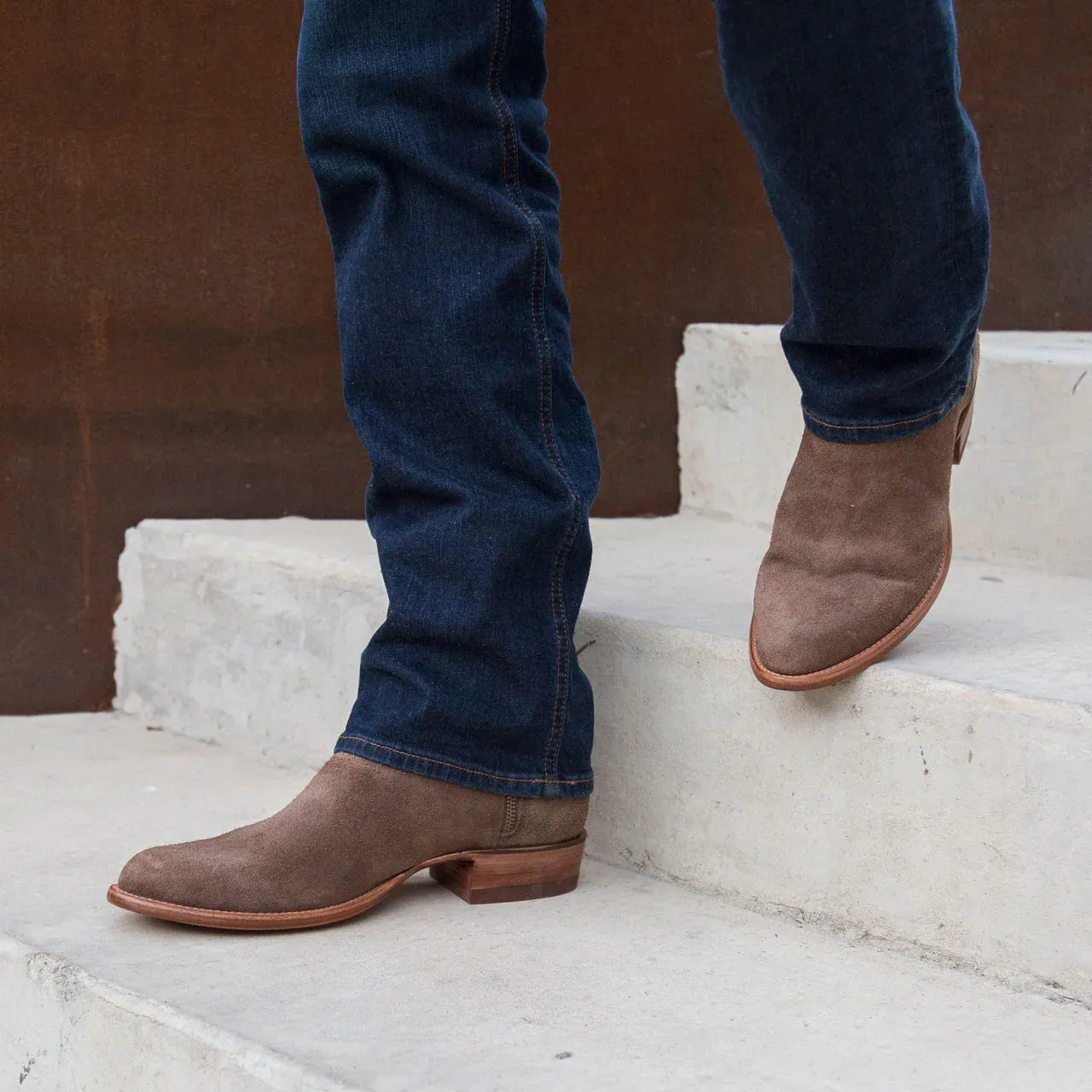 Beige Suede Bastrop Slip On Zipper Western Cowboy Boots - Western Boots