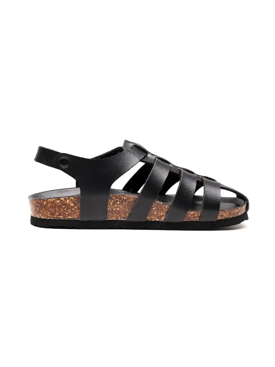 Black Cut Out Strap Slingback Sandals