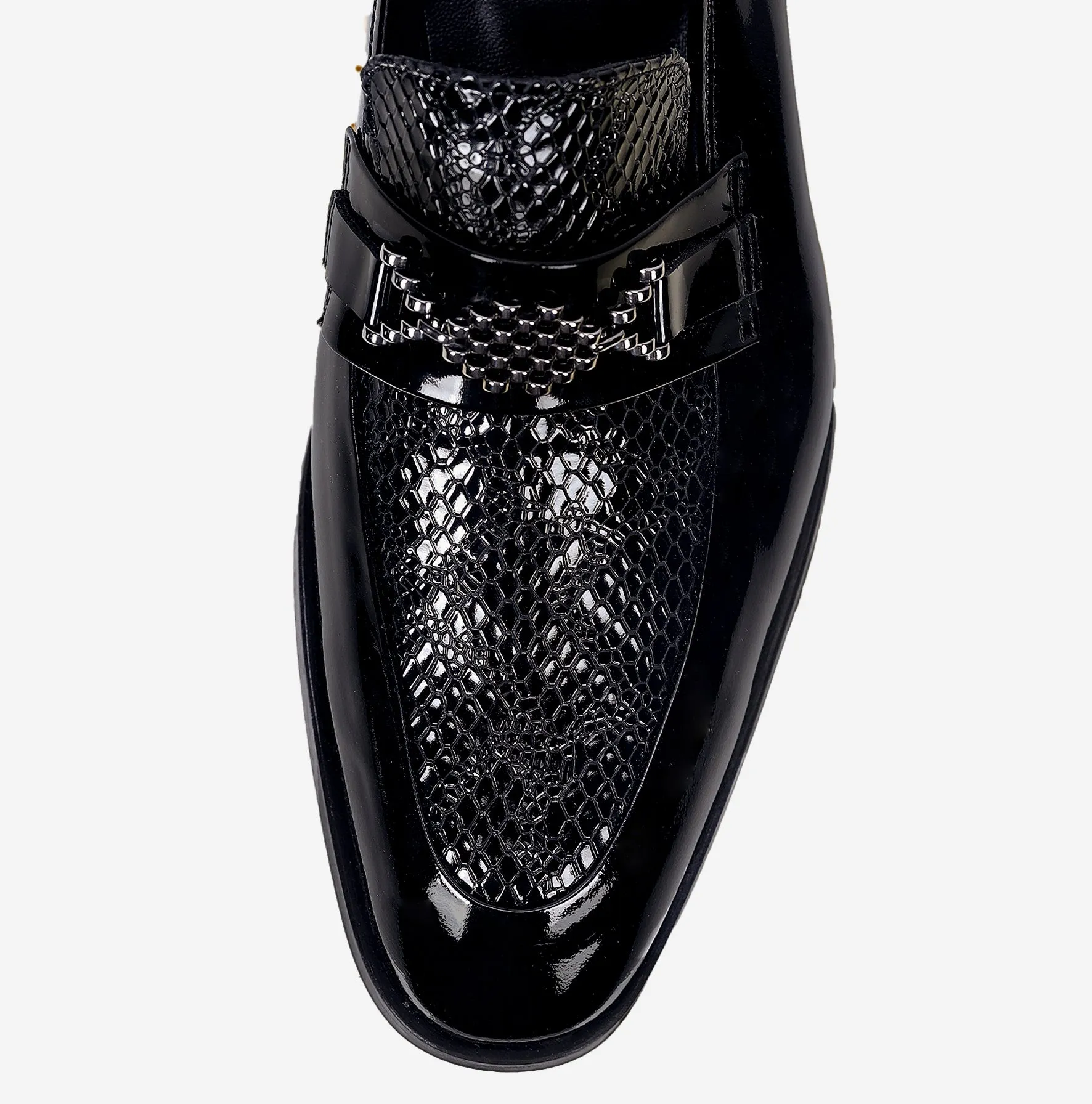Black Tuxedo Shoes - Brushed Silver-Turkish Made
