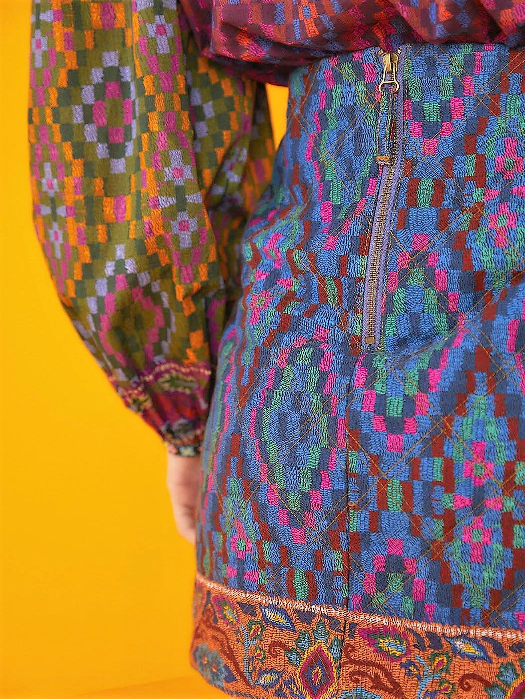 Blue Tapestry Scarf Mini Skirt