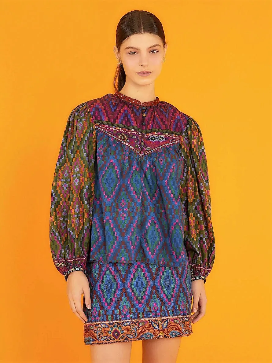 Blue Tapestry Scarf Mini Skirt