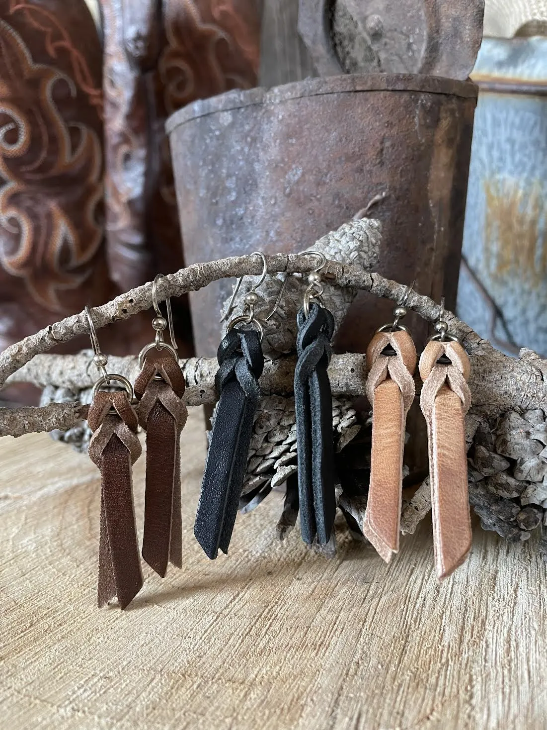 Braided Leather Earrings