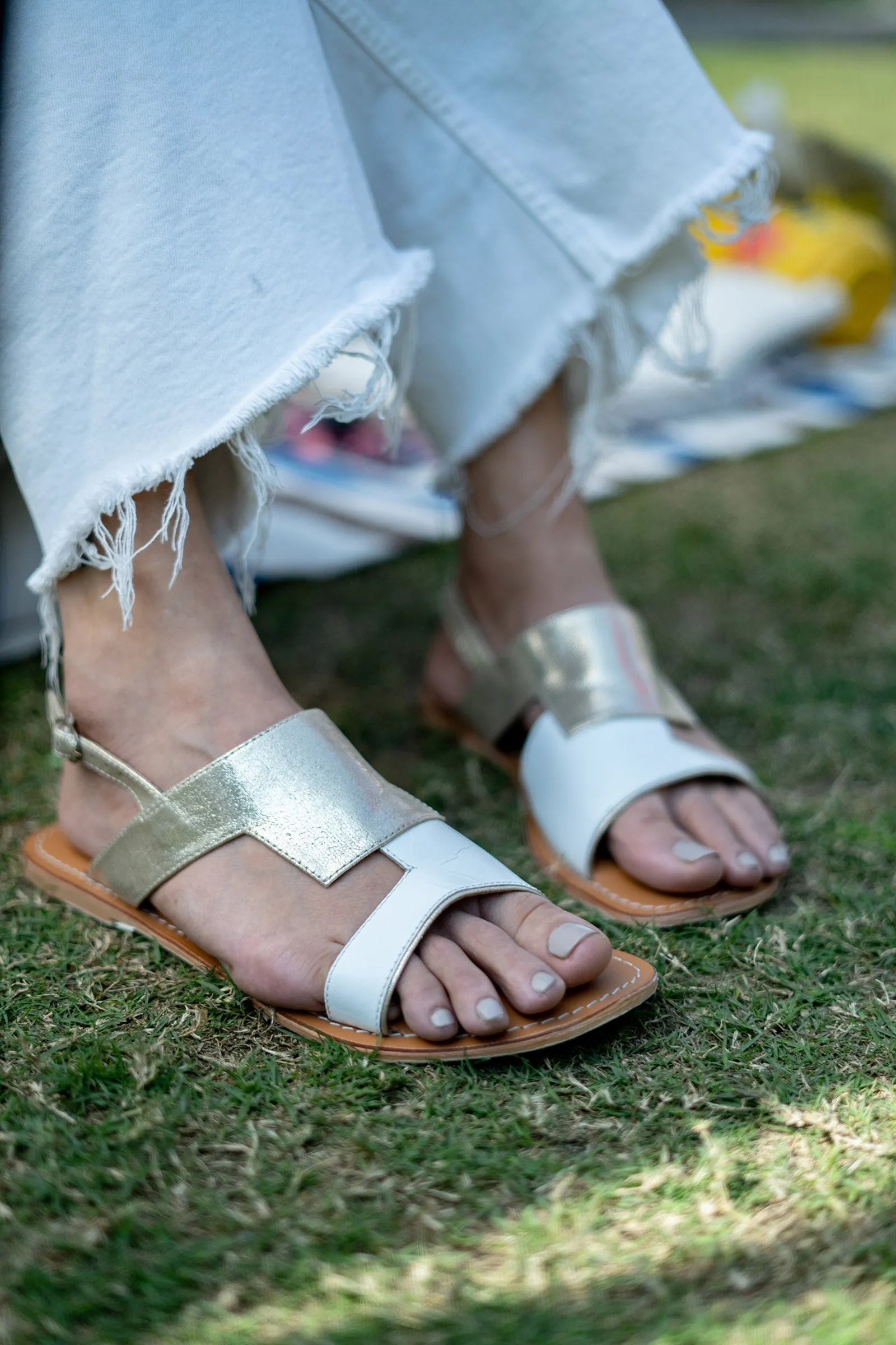 Cassie White & Gold Sandals