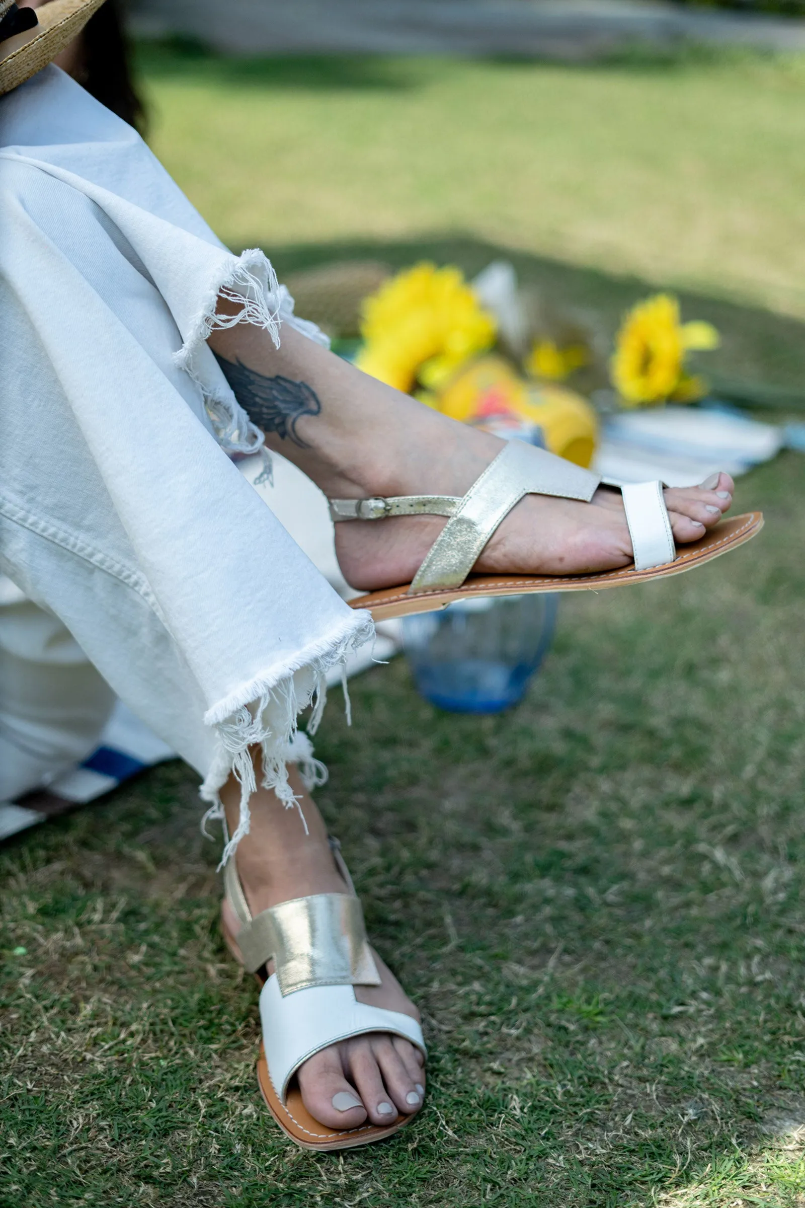 Cassie White & Gold Sandals