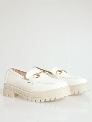 Chunky Loafer With Metal Bar - Cream