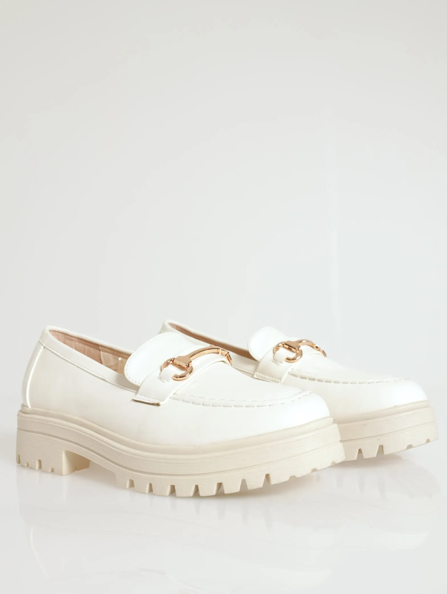Chunky Loafer With Metal Bar - Cream
