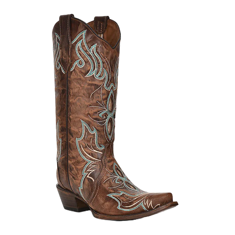 Circle G Women's Inlay Brown and Embroidery Western Boot