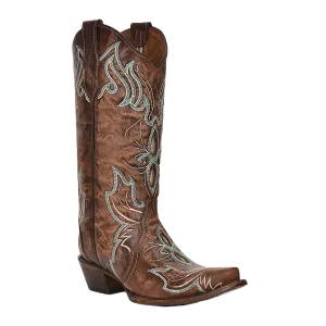 Circle G Women's Inlay Brown and Embroidery Western Boot