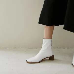 cow leather vintage boots square toe square med  heels women winter keep warm soft color concise ankle boots L00