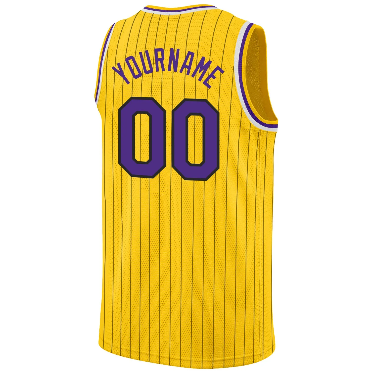 Custom Gold Black Pinstripe Purple-White Authentic Throwback Basketball Jersey