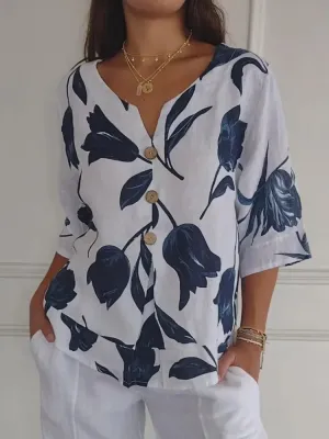 Floral Button-Down Top with Relaxed Fit
