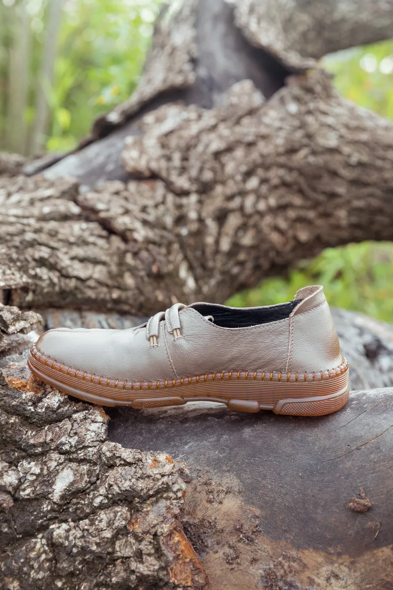 Floral Embroidered Leather Loafer - Grey