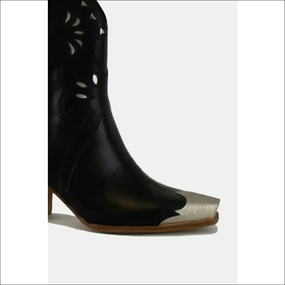 Floral Embroidery Cut-Out Boots with Metallic Toe