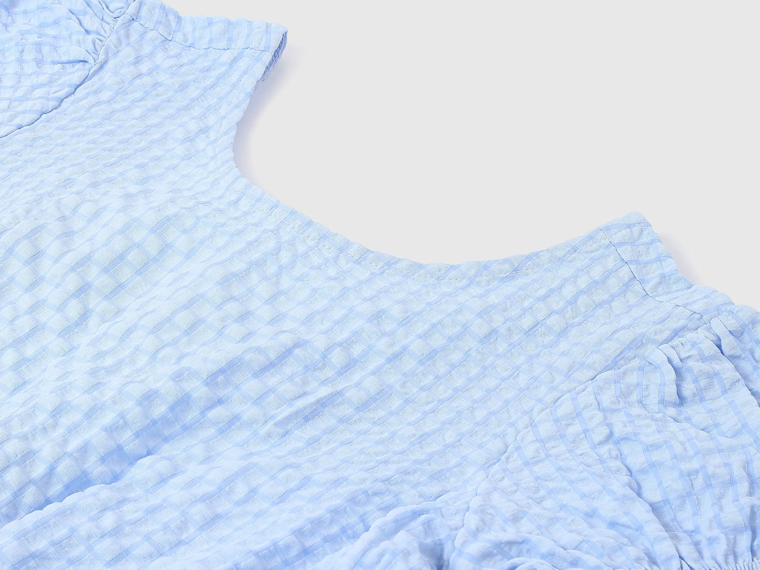 Girls Checked Round Neck Jumpsuit