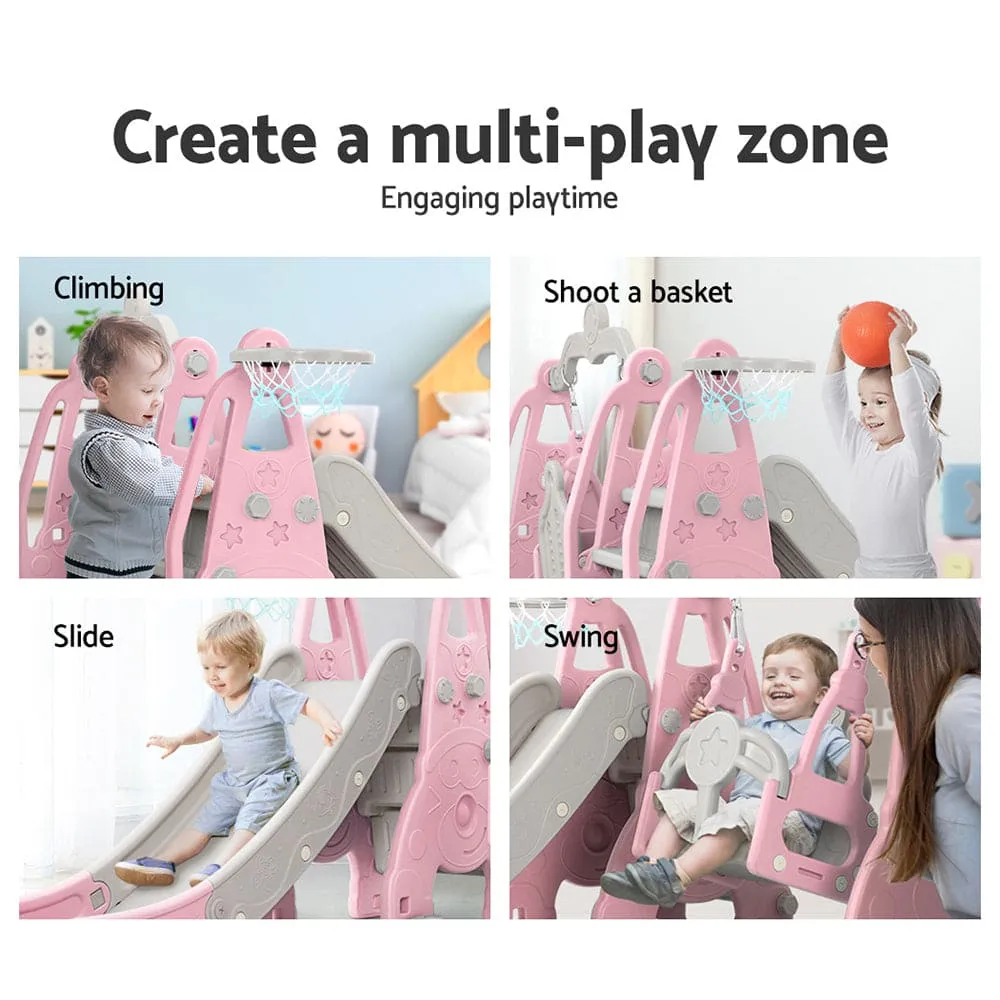 Keezi Kids Slide Swing Set Basketball Hoop Outdoor Playground Toys 170cm Pink - ONLINE ONLY
