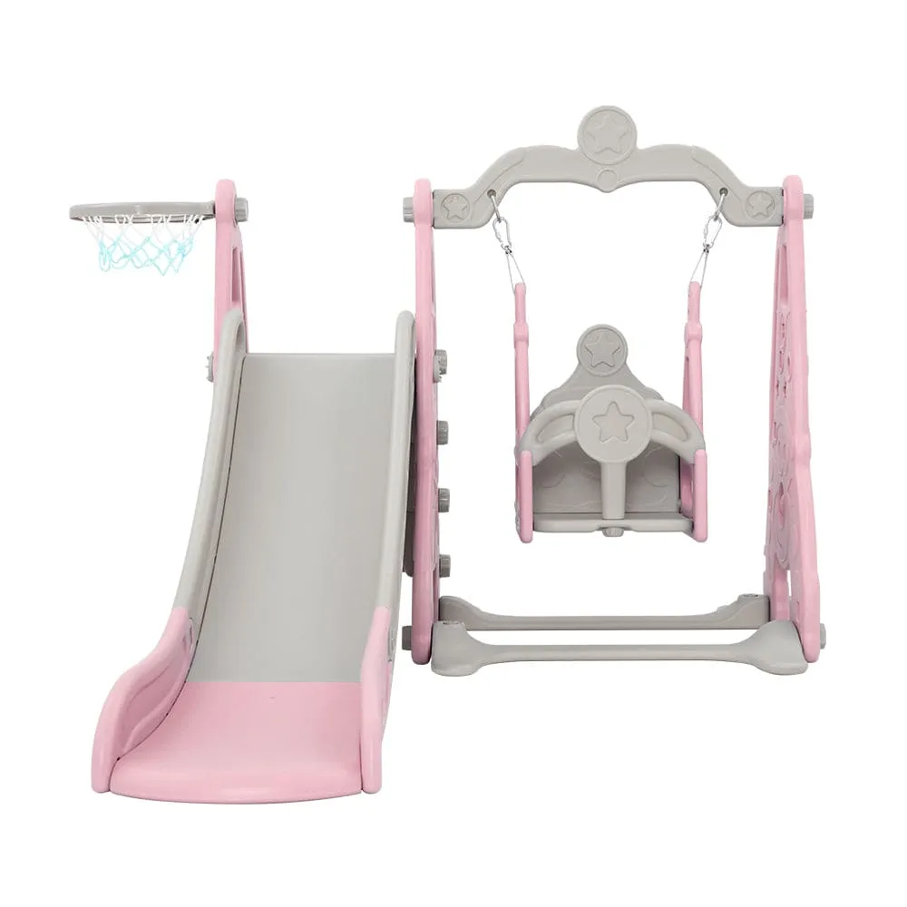 Keezi Kids Slide Swing Set Basketball Hoop Outdoor Playground Toys 170cm Pink - ONLINE ONLY