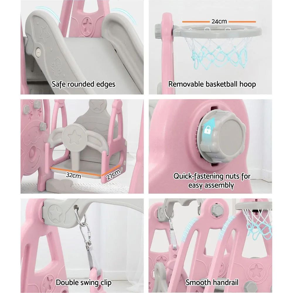Keezi Kids Slide Swing Set Basketball Hoop Outdoor Playground Toys 170cm Pink - ONLINE ONLY