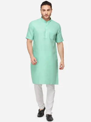 Light Green Self Textured Regular Fit Modi Kurta | JadeBlue