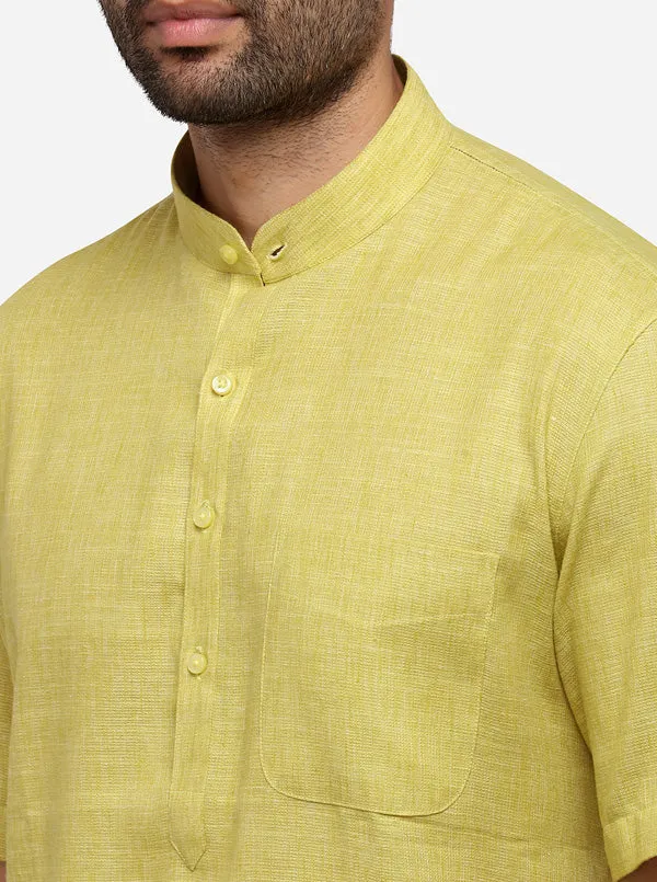 Light Green Self Textured Regular Fit Modi Kurta | JadeBlue