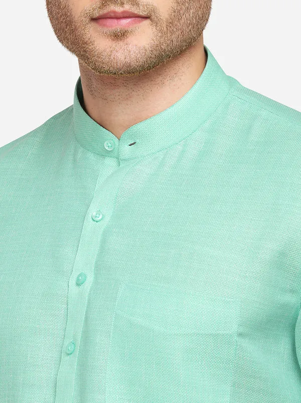 Light Green Self Textured Regular Fit Modi Kurta | JadeBlue