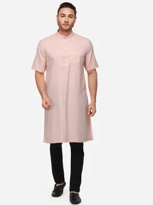 Light Orange Self Textured Regular Fit Modi Kurta | JadeBlue