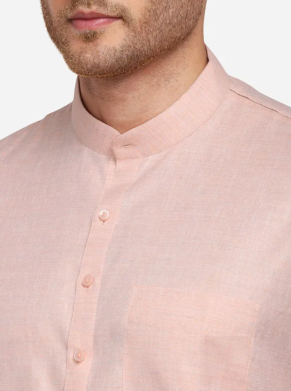 Light Orange Self Textured Regular Fit Modi Kurta | JadeBlue
