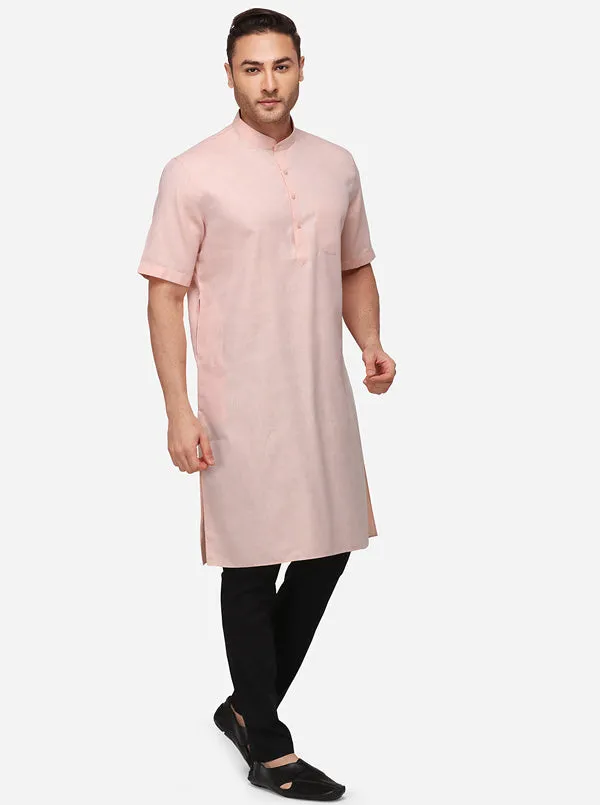 Light Orange Self Textured Regular Fit Modi Kurta | JadeBlue