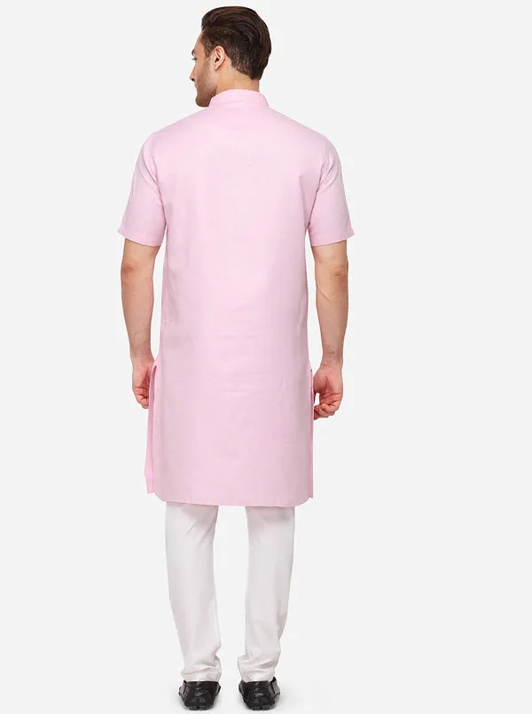 Light Pink Self Textured Regular Fit Modi Kurta | JadeBlue
