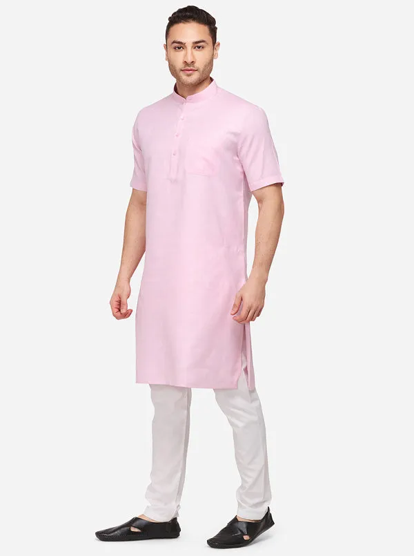 Light Pink Self Textured Regular Fit Modi Kurta | JadeBlue