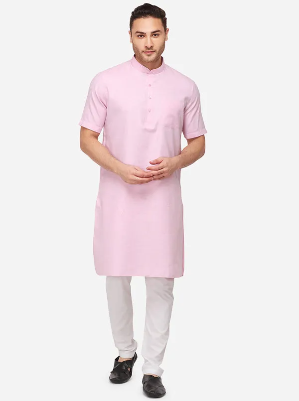 Light Pink Self Textured Regular Fit Modi Kurta | JadeBlue