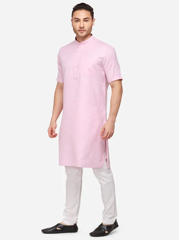 Light Pink Self Textured Regular Fit Modi Kurta | JadeBlue