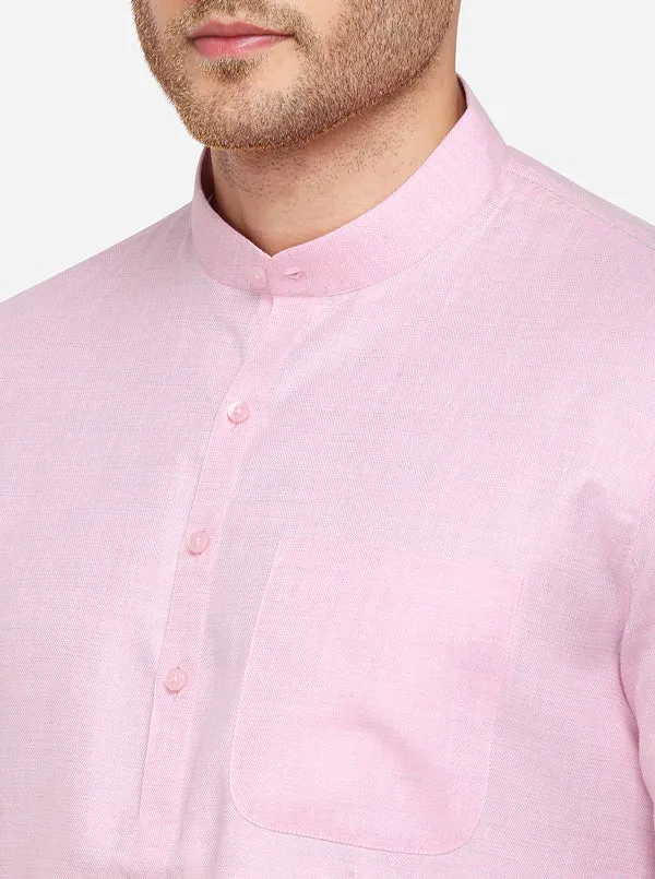 Light Pink Self Textured Regular Fit Modi Kurta | JadeBlue