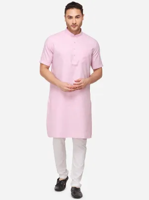Light Pink Self Textured Regular Fit Modi Kurta | JadeBlue