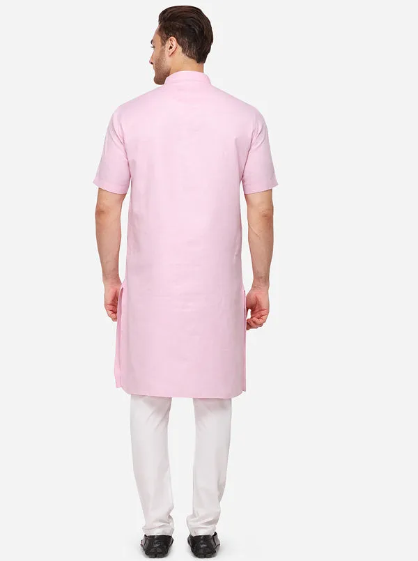 Light Pink Self Textured Regular Fit Modi Kurta | JadeBlue