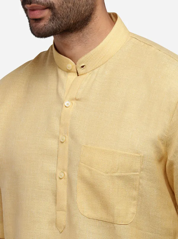 Light Yellow Self Textured Regular Fit Modi Kurta | JadeBlue