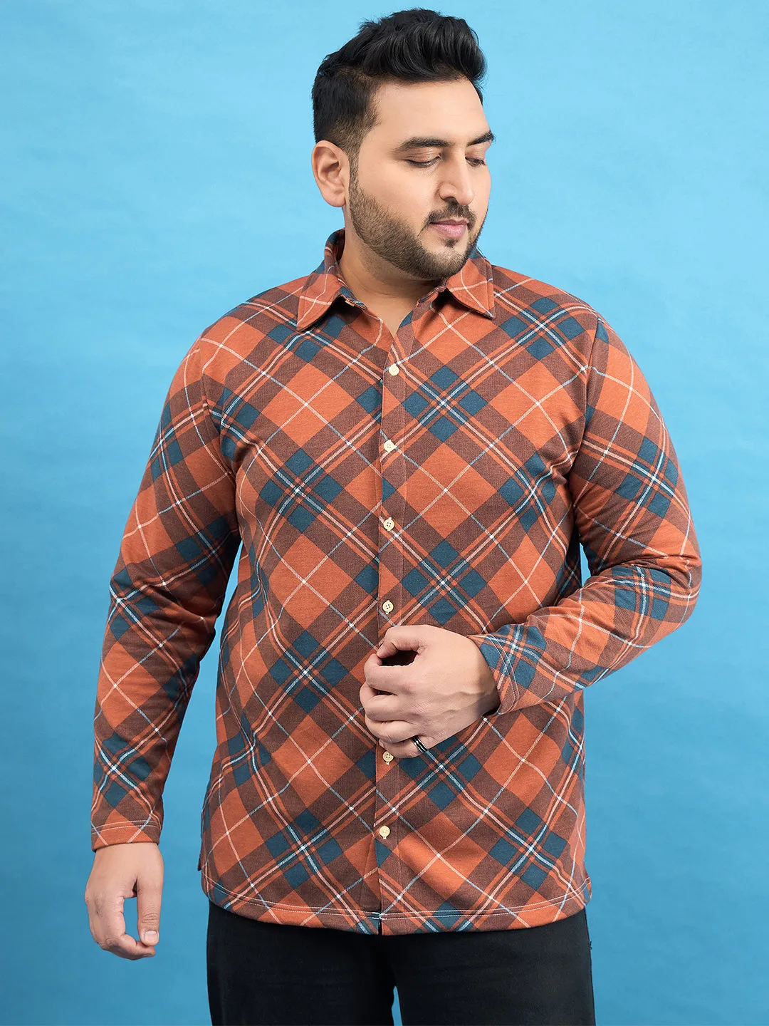 Men Plus Size Converge Check Shirt
