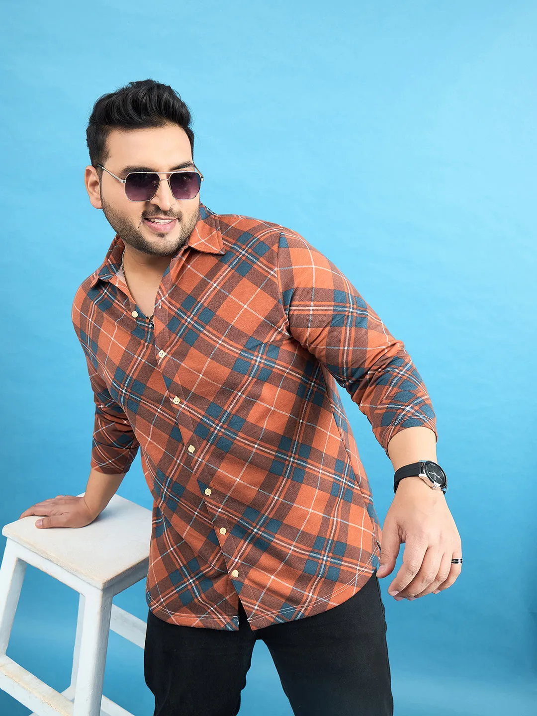 Men Plus Size Converge Check Shirt