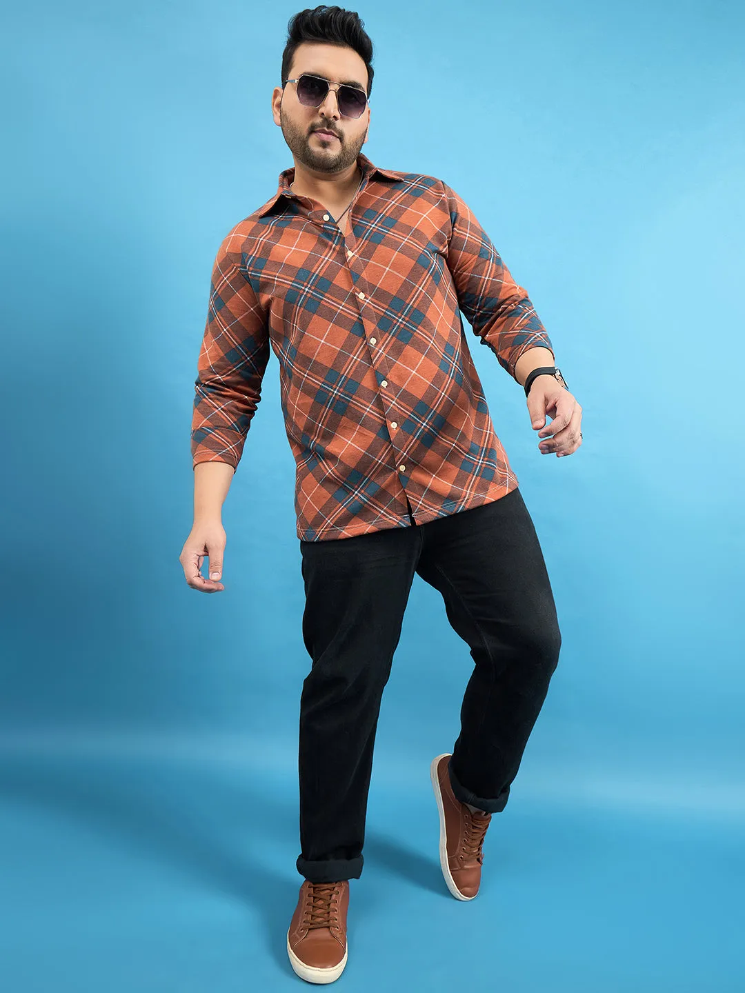 Men Plus Size Converge Check Shirt