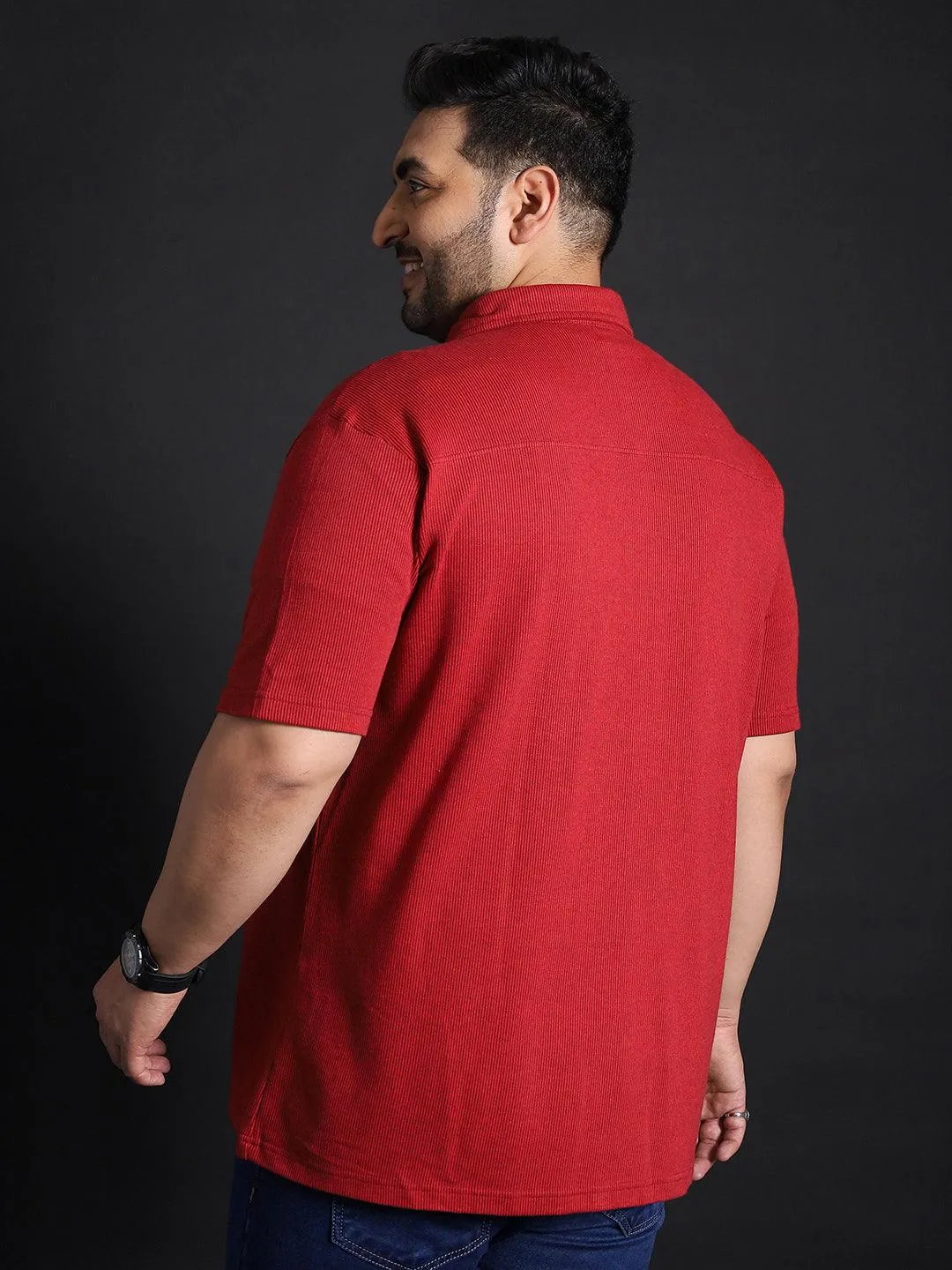 Men Plus Size Manila-Maroon Striped Shirt