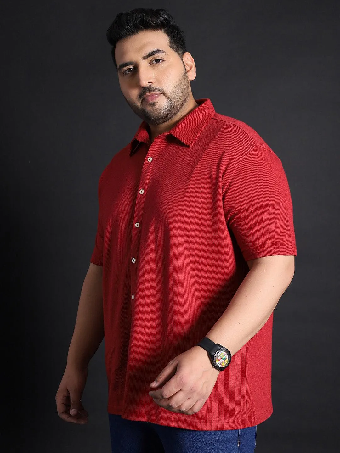 Men Plus Size Manila-Maroon Striped Shirt