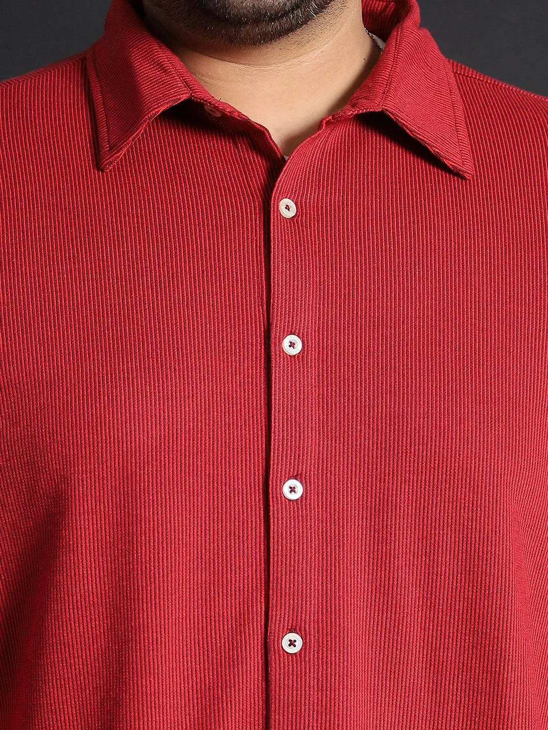 Men Plus Size Manila-Maroon Striped Shirt