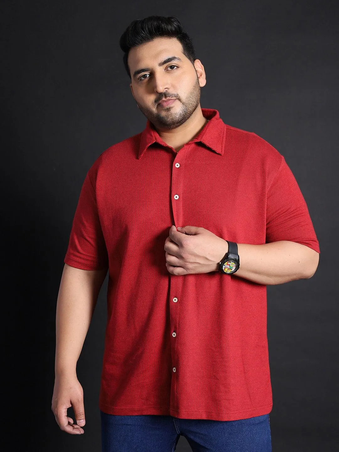 Men Plus Size Manila-Maroon Striped Shirt