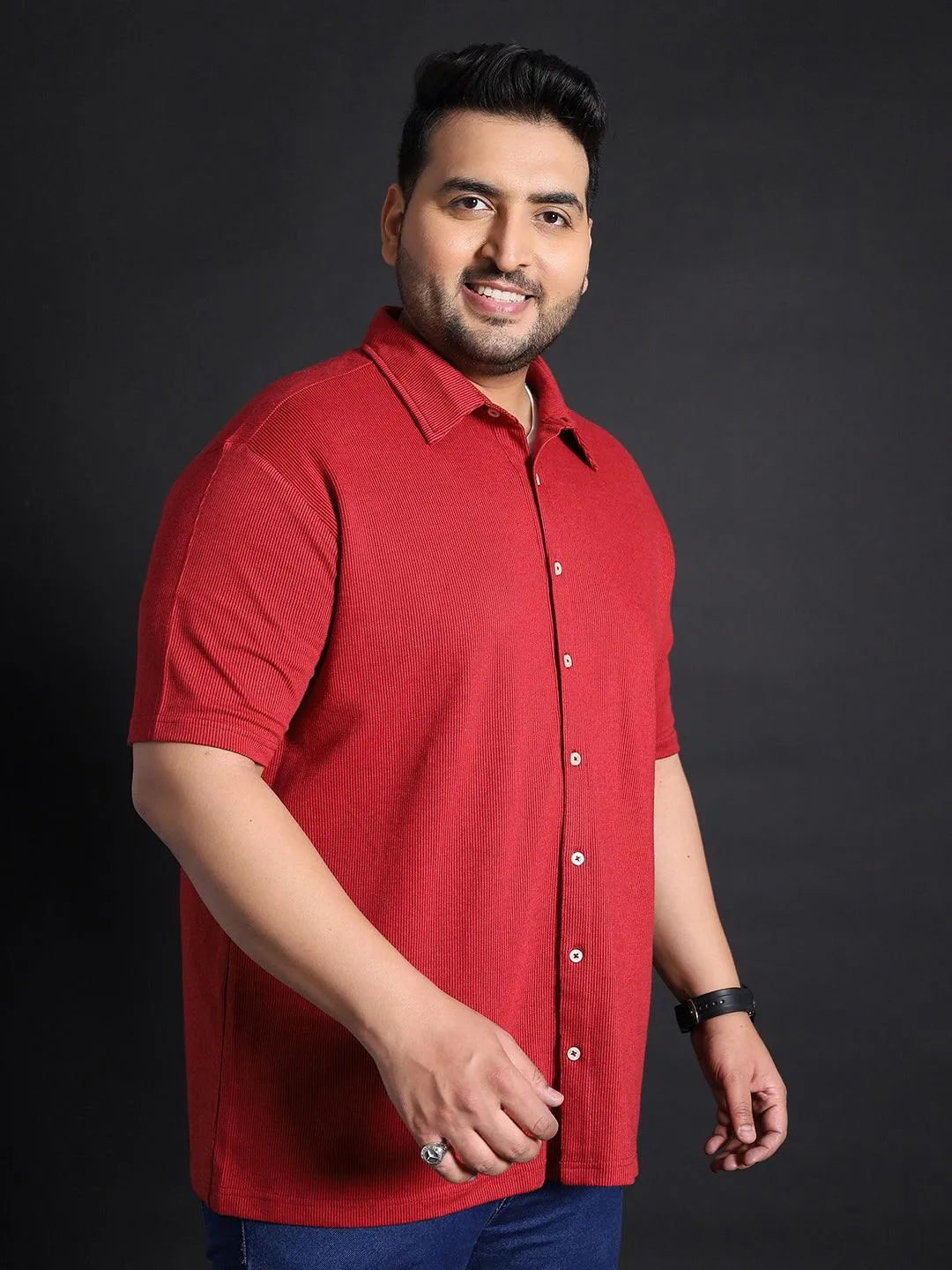 Men Plus Size Manila-Maroon Striped Shirt