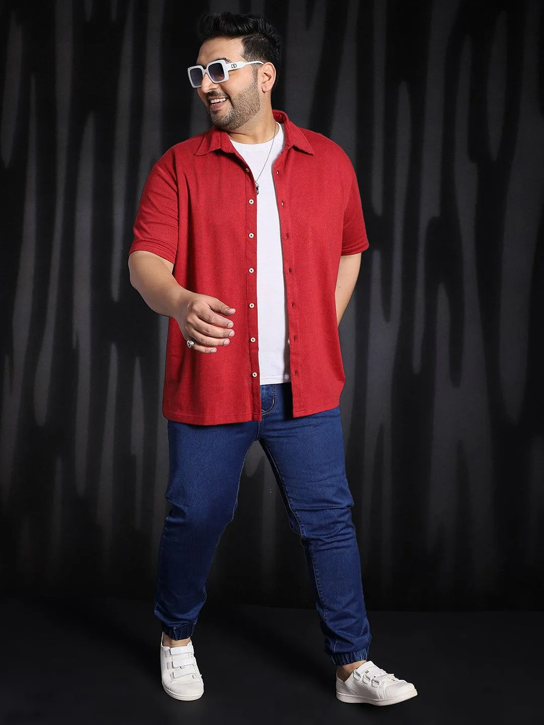 Men Plus Size Manila-Maroon Striped Shirt