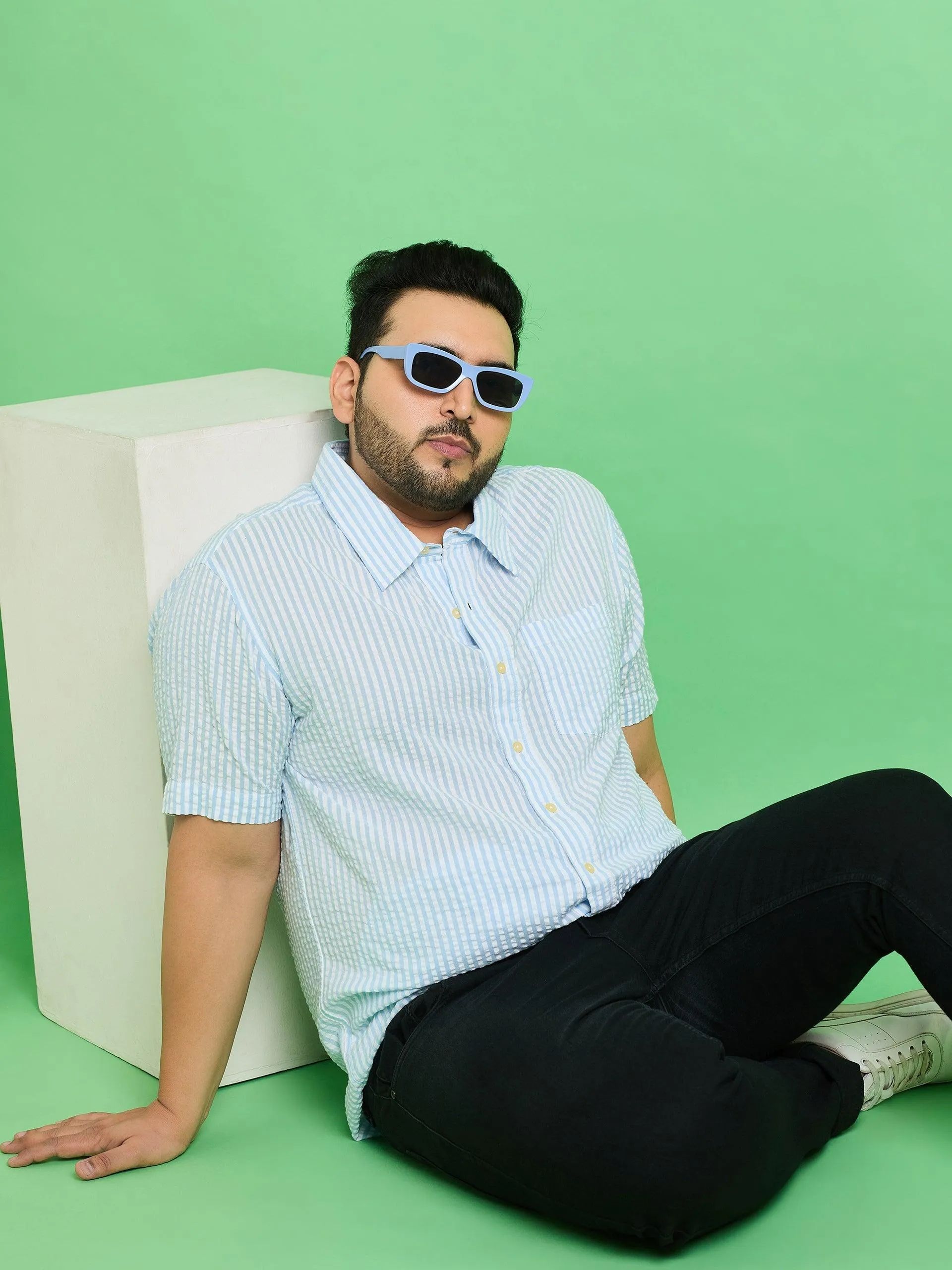 Men Plus Size Trani-Blue Striped Shirt