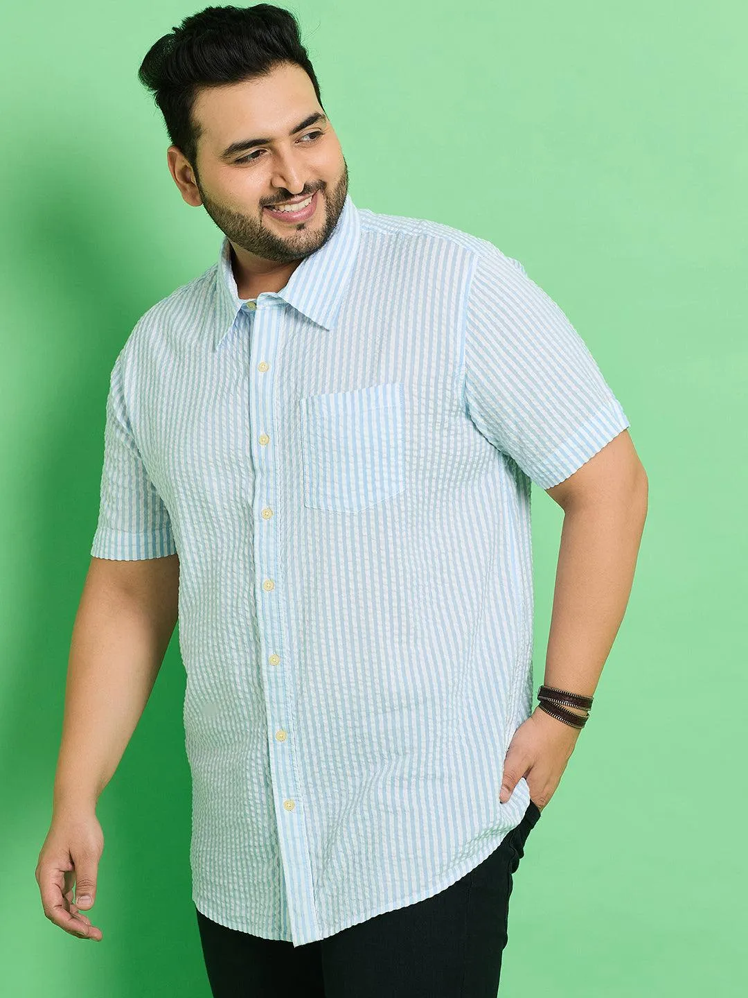 Men Plus Size Trani-Blue Striped Shirt